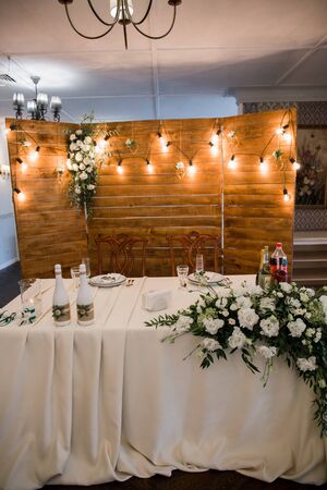 decor at a wedding party in restaurantの写真素材