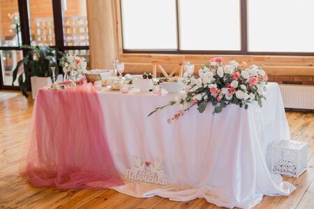 decor at a wedding party in restaurantの写真素材