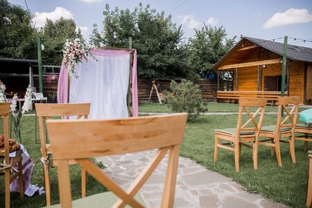 arch for the wedding ceremony in parkの写真素材