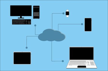 computer devices connect via cloud internetのイラスト素材