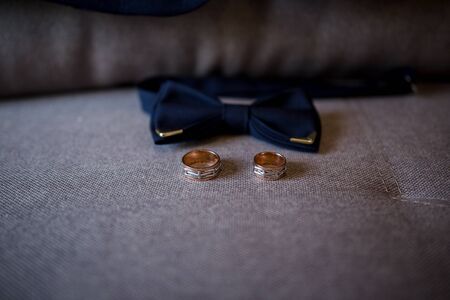 a wedding rings on tableの写真素材