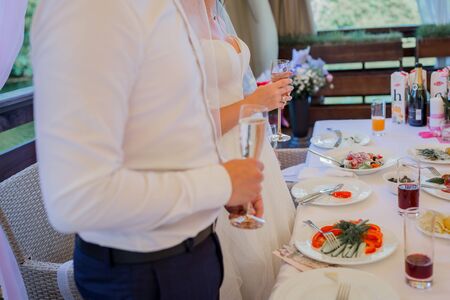 bride and groom at wedding partyの写真素材