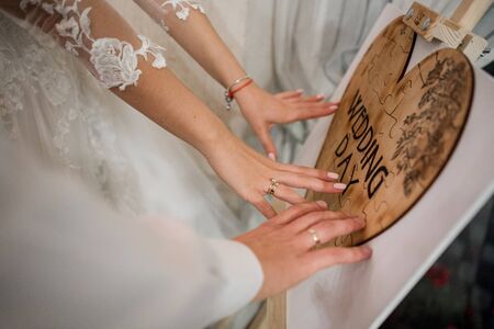 a hands of the bride and groomの写真素材