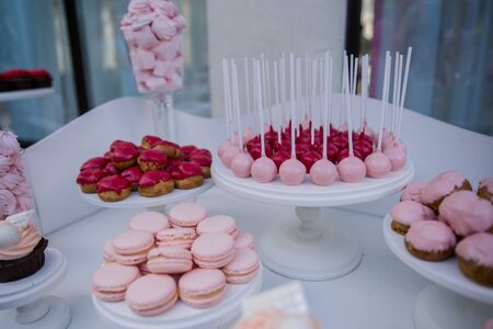 candy bar at wedding with sweetsの写真素材