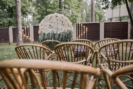 arch for wedding ceremony with flowersの写真素材