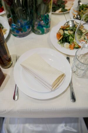decor of a wedding table on holiday in restaurantの写真素材