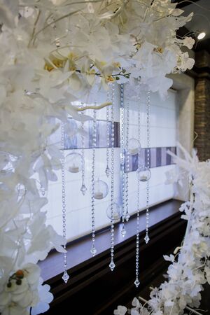 round arch for wedding ceremony indoorsの写真素材