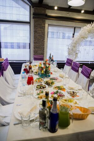 decor of a wedding table on holiday in restaurant
