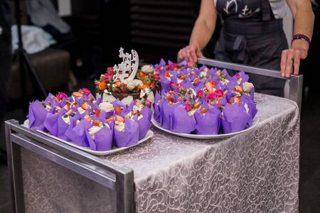 a wedding cake with wedding decorの写真素材