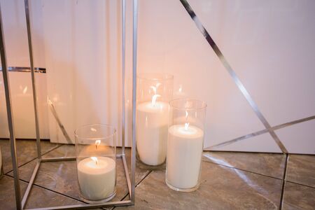 candles on a table in restaurant with decorの写真素材