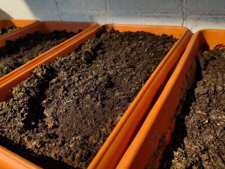 a pots with land for plantsの写真素材