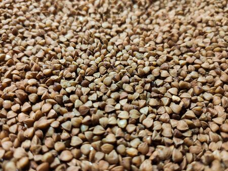 buckwheat in a pile on white backgroundの写真素材