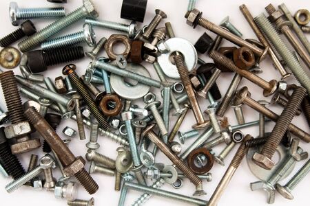 screws bolts and screws on white backgroundの写真素材