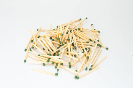 pile of matches on white backgroundの写真素材