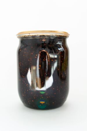 jar of jam on white backgroundの写真素材