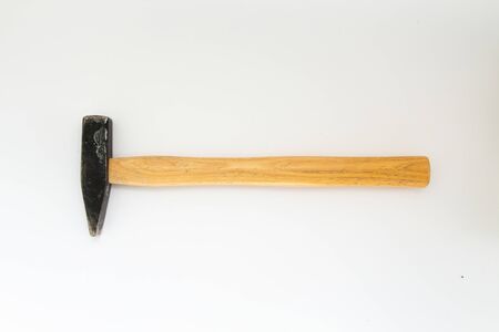hammer with wooden handle on white backgroundの写真素材