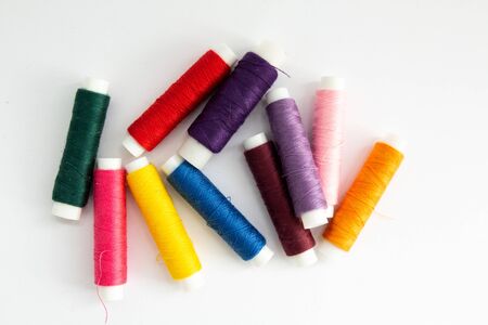 collage threads for sewing different colorsの写真素材