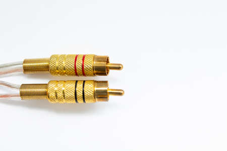 golden sound sound cable on a white backgroundの写真素材