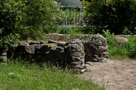 paved stones in landscaped gardenの写真素材