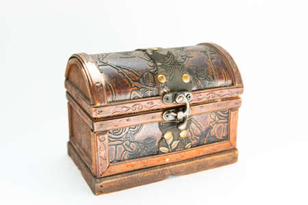 vintage wooden casket on white background