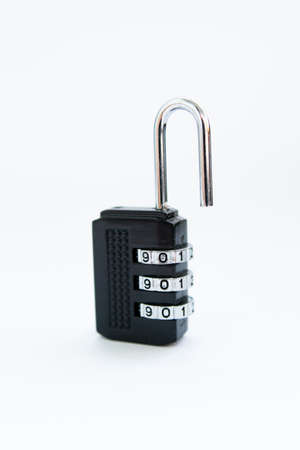 black combination lock for a suitcase on whiteの写真素材