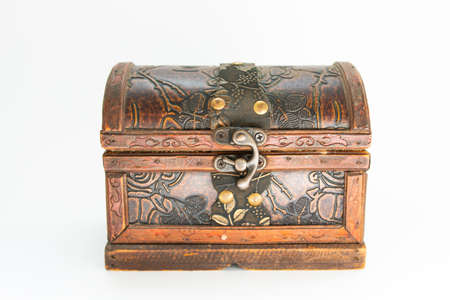 vintage wooden casket on white backgroundの写真素材