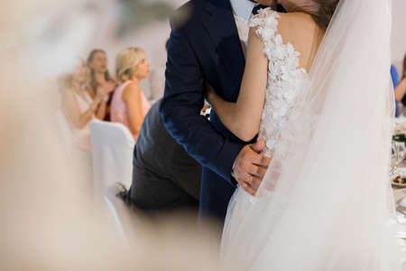 bride and groom at wedding banquetの写真素材