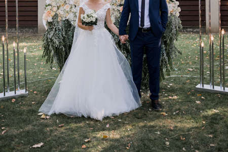 bride and groom at wedding ceremonyの写真素材
