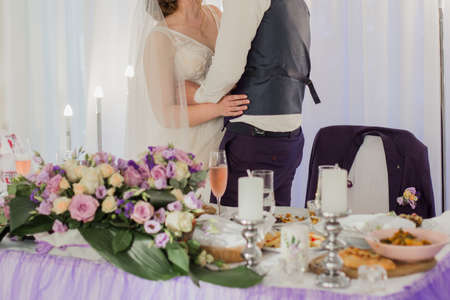 groom and bride at wedding banquet in restaurantの写真素材