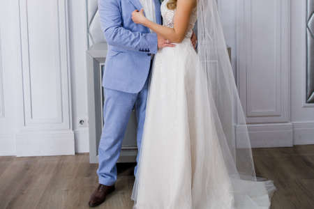 the bride and groom together at weddingの写真素材