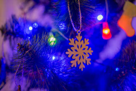 a christmas toys and garlands on the tree
