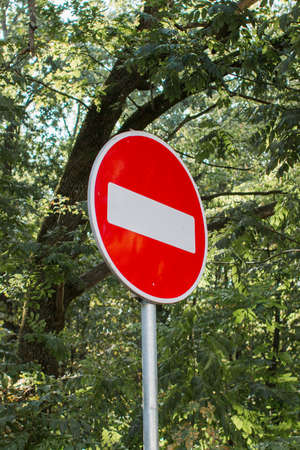 a road sign no entry in the forest