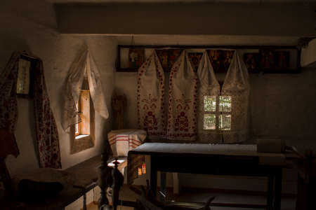 interior in old Slavic house in the villageの写真素材