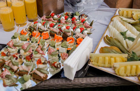 a snacks on the buffet table in the restaurant