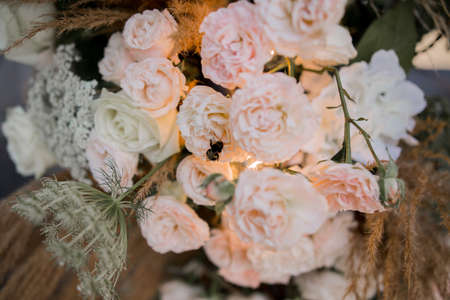 a beautiful wedding arch with flowers close upの写真素材