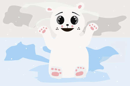a polar polar bear with cute face in the snowのイラスト素材