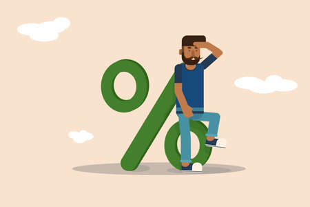 a man sitting on percent sign business illustrationのイラスト素材