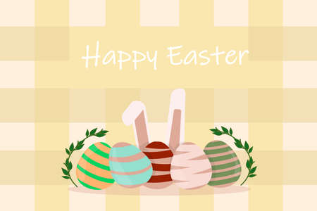 a happy easter poster illustration with eggs and bunny earsのイラスト素材