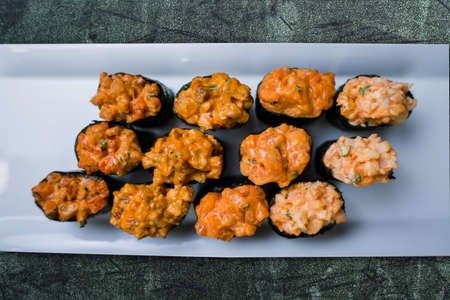 a sushi rolls on a plate japanese cuisine deliveryの写真素材