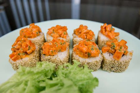 sushi rolls on a plate japanese cuisine deliveryの写真素材