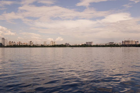a city on the banks of the river beautiful landscape panoramaの写真素材