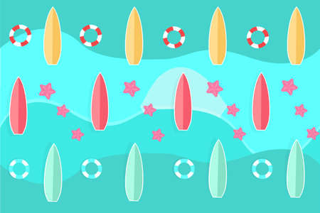 a texture with surf starfish and lifebuoy nautical vacation themeのイラスト素材