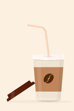a coffee latte cappuccino in a paper cup with a straw and milk foamのイラスト素材
