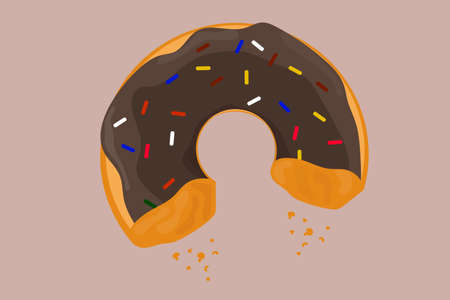 a large donut with chocolate filling and colorful sprinklesのイラスト素材