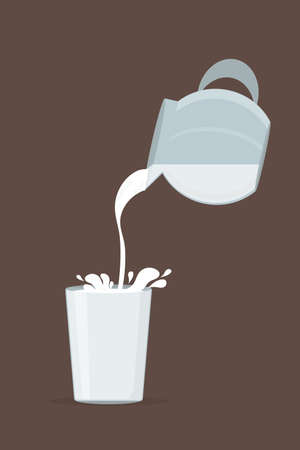 fresh white cow's milk pours from a decanter into a glassのイラスト素材