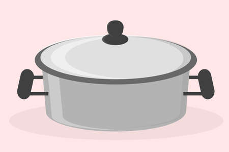 a metal saucepan with lid for soup kitchen utensils for cooking itemのイラスト素材