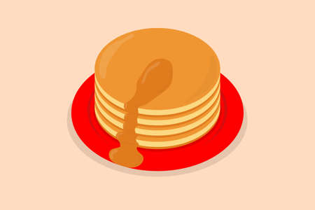 a fried pancakes on a plate sprinkled with syrupのイラスト素材