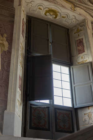 old vintage wooden window in old house cottage villa european architecture