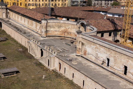 a beautiful old antique building in europe city italyの写真素材