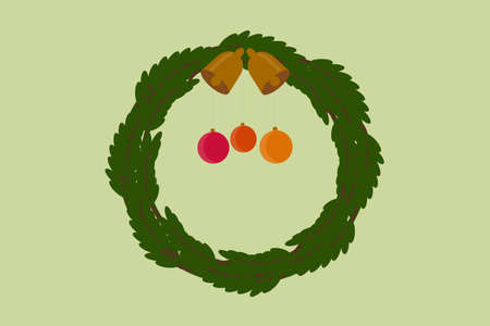 a Christmas wreath with Christmas balls and bellsのイラスト素材